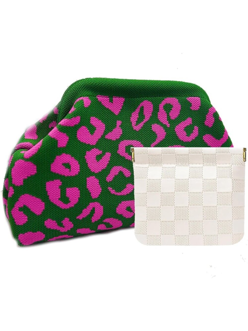 Women’s Green Leopard Crochet Cloud Purse Woven Striped Dumpling Evening Bag